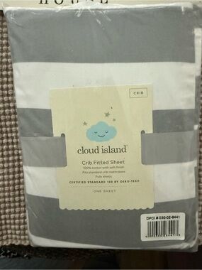 cloud island Gray and White Wide Stripe Crib Fitted Sheet